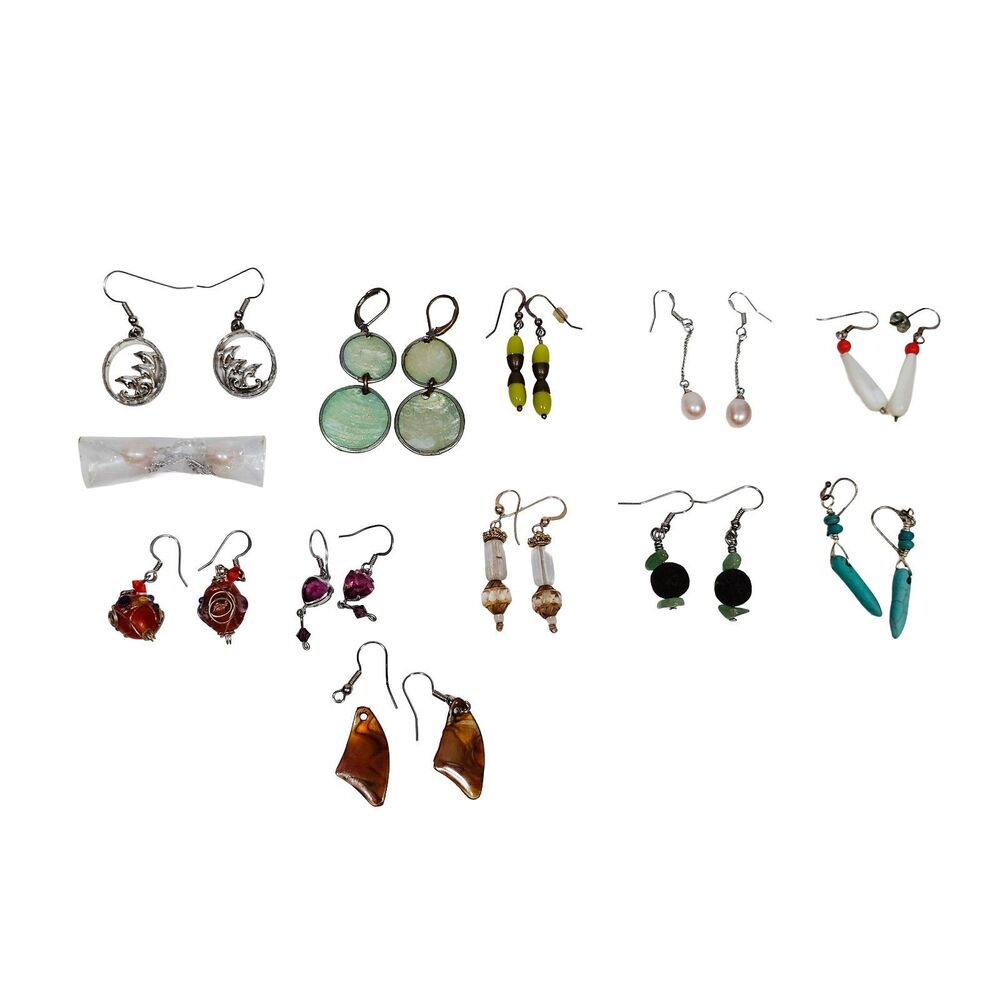 Vintage 90s Boho Earring Lot 12 Pairs Beaded Silver Dangle